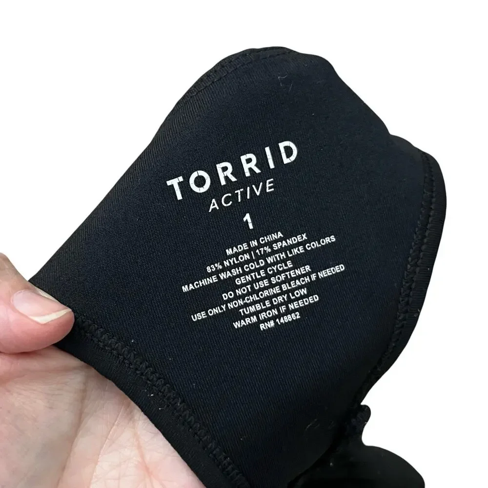Torrid Zip Front Low Impact Sports Bra 1X Wireless Racerback Black Activewear